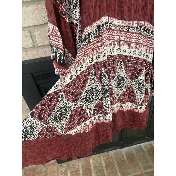 Free People Heart of Gold Boho Bell Sleeve Mini Dress XS Burgundy Tunic Top - Picture 10 of 10